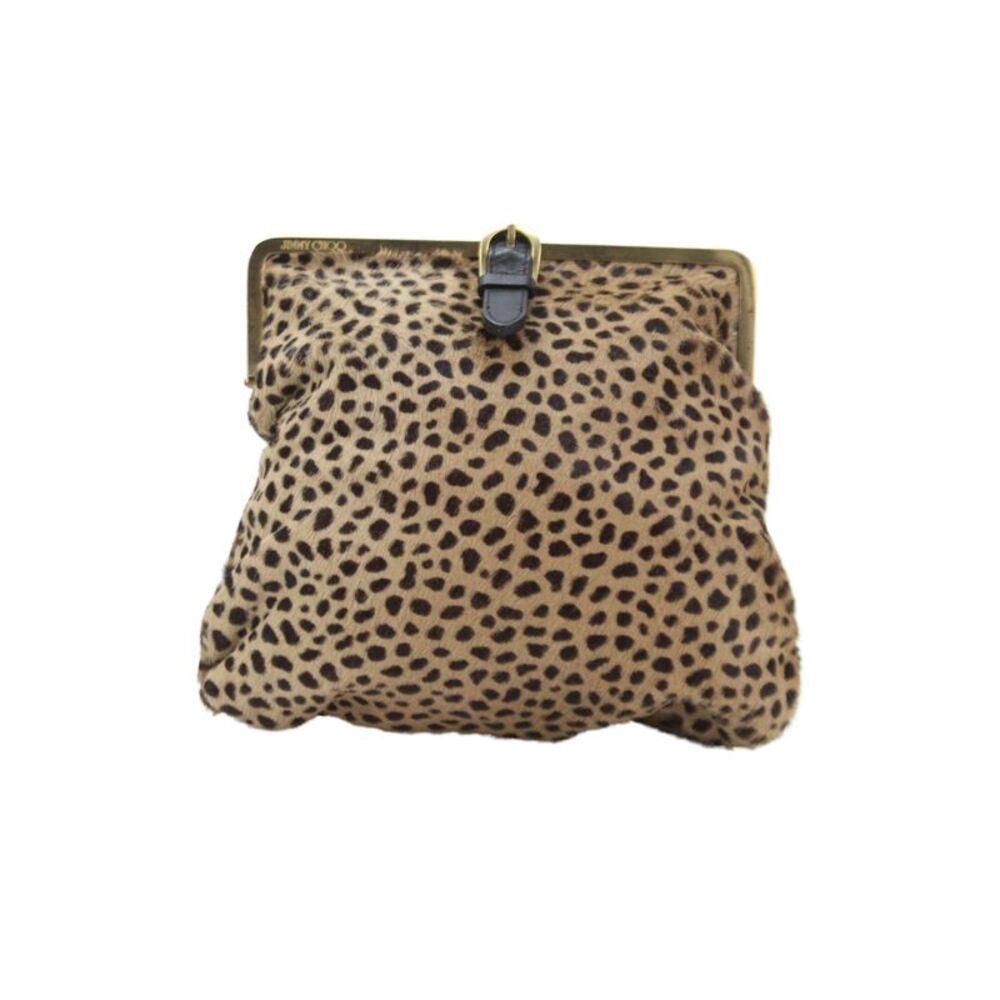 Jimmy Choo Womens Faux Fur Cheetah Print Pouch Clutch Handbag Brown